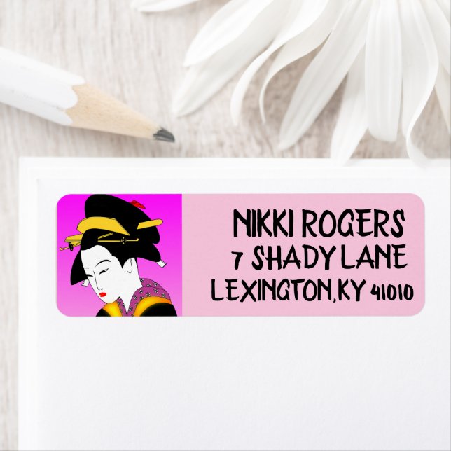 JAPANESE GEISHA GIRL RÜCKSENDEADRESSEN-AUFKLEBERS (Insitu)