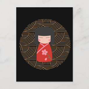JAPANESE GIRL DESIGN THROW PILLOW POSTKARTE