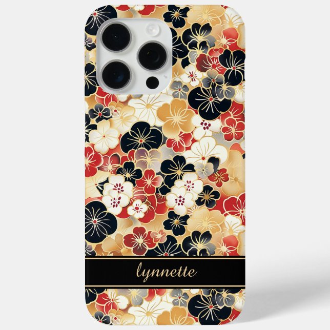 Japanese Gold Floral Pattern Monogrammed Case-Mate iPhone Hülle (Rückseite)