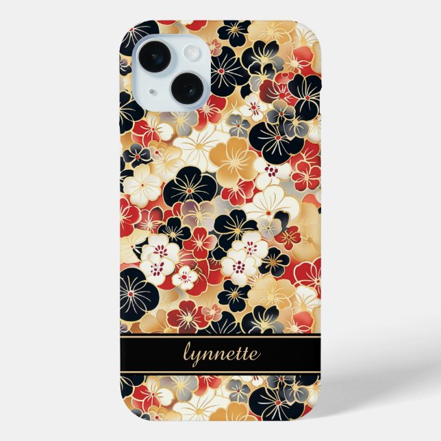 Japanese Gold Floral Pattern Monogrammed Case-Mate iPhone Hülle (Rückseite)