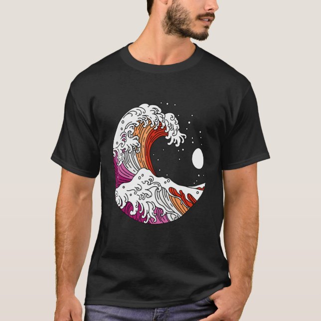 Japanese Great Wave Lesbian Pride Flag WlW Gay Gir T-Shirt (Vorderseite)