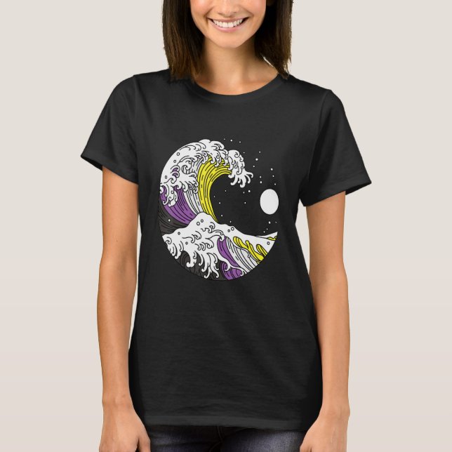 Japanese Great Wave Non Binary Pride Flag Nonbinar T-Shirt (Vorderseite)