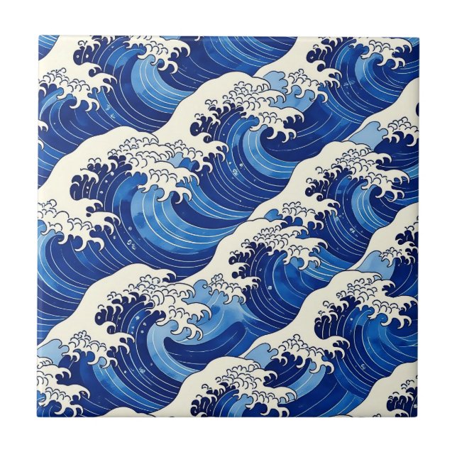 Japanese Great Wave Pattern Ocean  Fliese (Vorderseite)