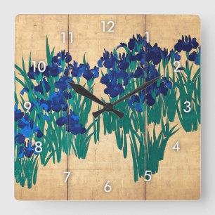 Japanese Irises (detail), Ogata Kōrin Quadratische Wanduhr
