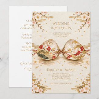 Japanese Kaiawase Gold Wedding Invitation