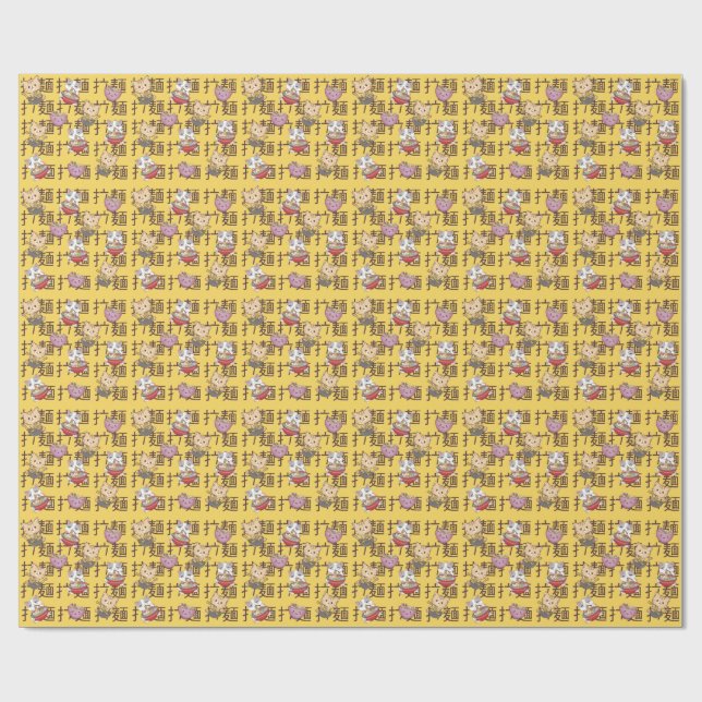 Japanese Kawaii Anime Cat Ramen Noodles Geschenkpapier (Flach)