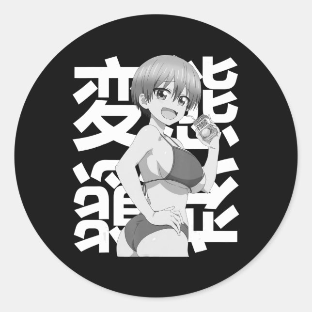 Japanese Kawaii Summer Anime Lewd Waifu Summer Runder Aufkleber (Vorderseite)