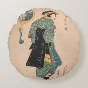 Japanese Kimono Woman Rundes Kissen
