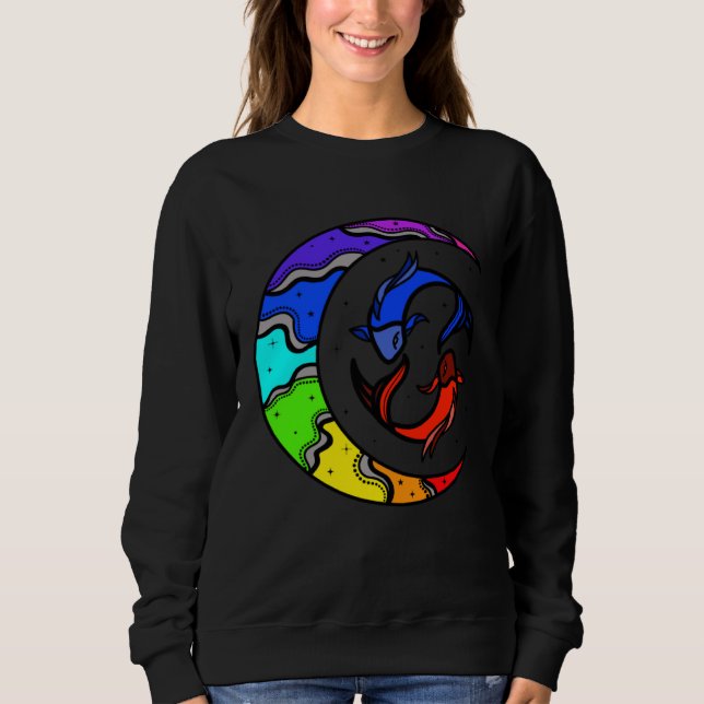 Japanese Koi Fish and Crescent Moon With Rainbow C Sweatshirt (Vorderseite)