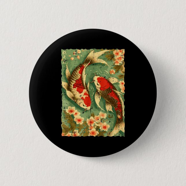 Japanese Koi Fish Cherry Blossoms Sakura Art Men W Button (Vorderseite)
