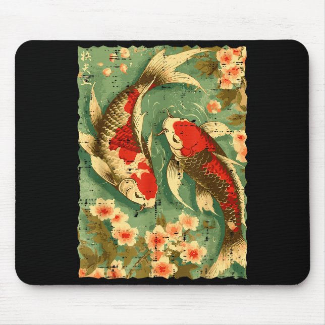 Japanese Koi Fish Cherry Blossoms Sakura Art Men W Mousepad (Vorne)