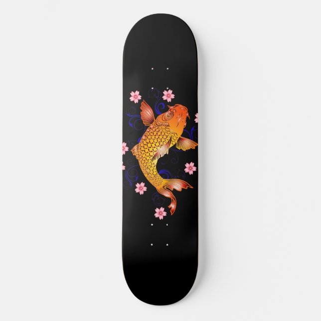 Japanese Koi Fish Cherry Blossoms Skateboard Deck (Vorderseite)