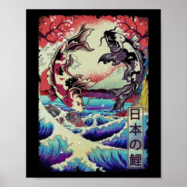 Japanese Koi Fishes Great Wave off Kanagawa Poster (Vorne)