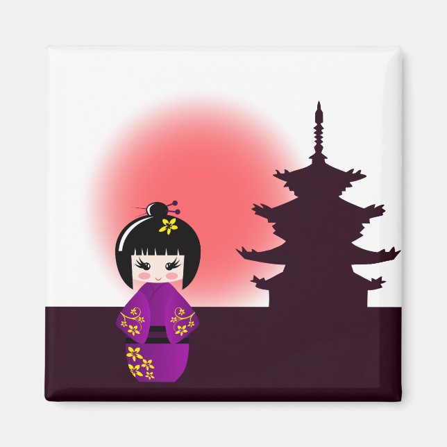 Japanese kokeshi doll at temple during sunset magnet (Vorne)