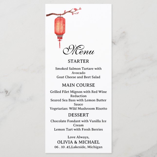 Japanese lantern wedding menu (Devant)