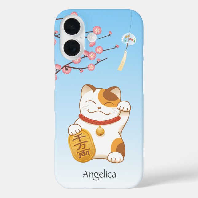 Japanese Lucky Cat, Calico Maneki Neko iPhone 16 Hülle (Rückseite)