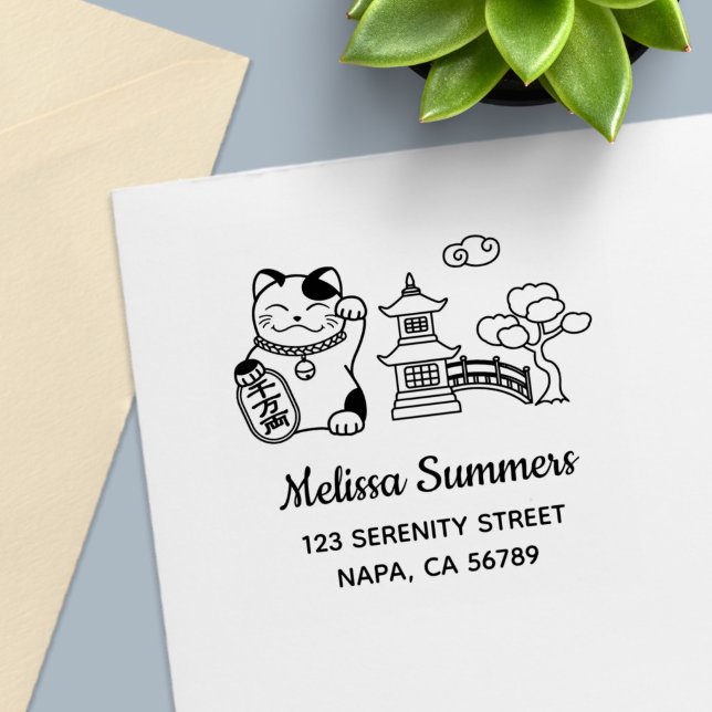 Japanese Lucky Cat, Maneki Neko Address 2 Permastempel (Von Creator hochgeladen)