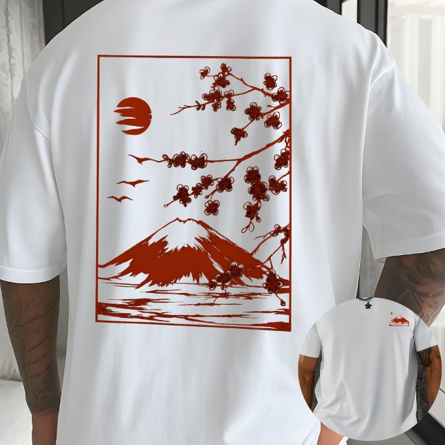 Japanese Mountain Sunset Sakura Blossom art  T-Shirt (Von Creator hochgeladen)