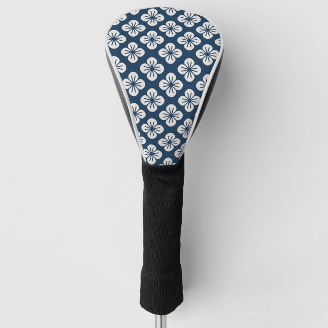 Japanese Navy Blue Ivory Floral Geometric Pattern Golf Headcover (Vorderseite)