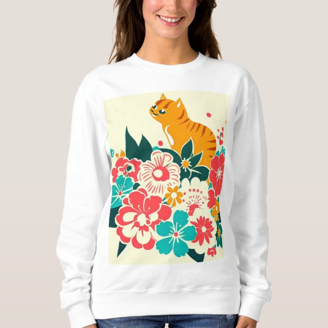 Japanese old scool cat and flowers sweatshirt (Vorderseite)
