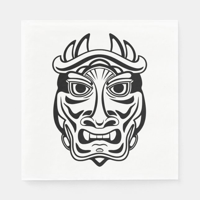 Japanese Oni Mask Tribal Demon Line Art Serviette (Vorderseite)