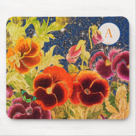 JAPANESE PANSIES WITH STARS DIY INITIAL MOUSE PAD MOUSEPAD