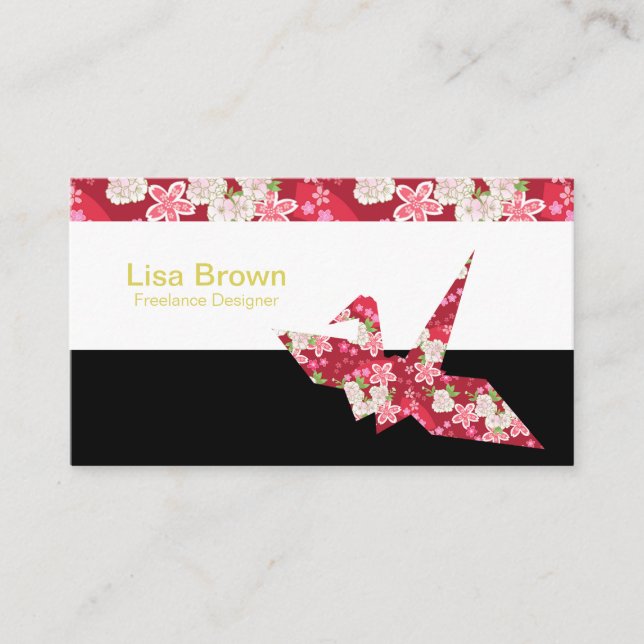 Japanese pattern red origami crane business card visitenkarte (Vorderseite)