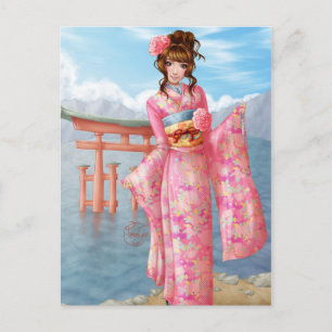 Japanese Pink Kimono Postkarte