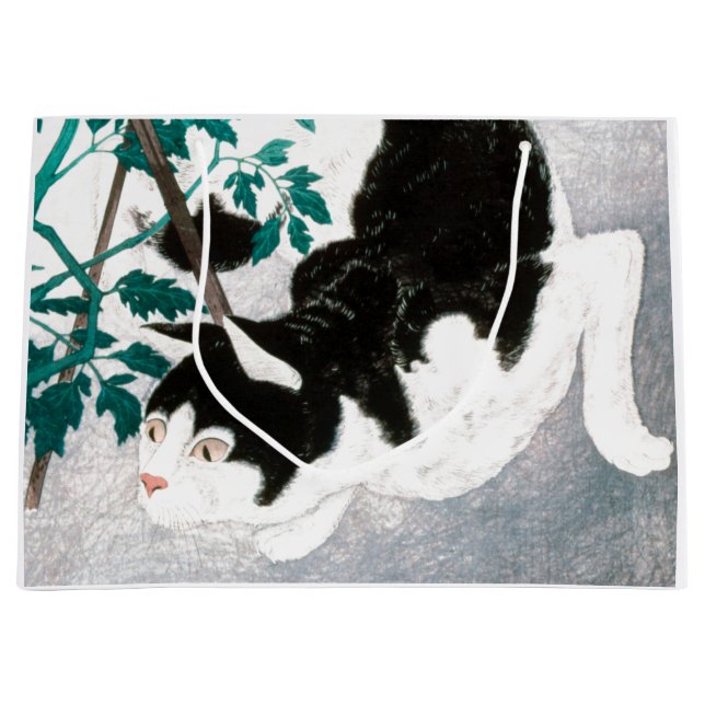 JAPANESE PRINT CAT GIFT BAG Hiroaki Takahashi 1931 Große Geschenktüte (Vorderseite)