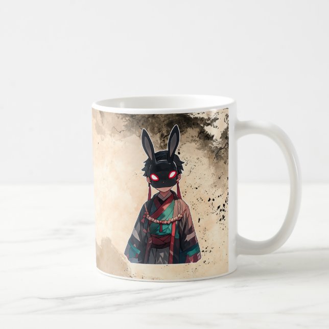 Japanese Rabbit Mask Kimono Mug Kaffeetasse (Rechts)