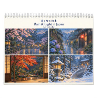 Japanese Rain & Lantern Light Woodblock Style Art Kalender