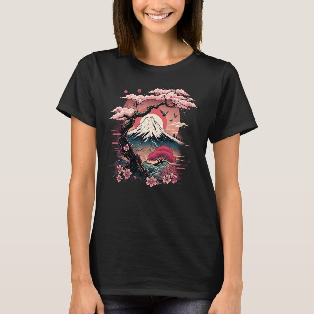 Japanese Sakura Garden Geisha Mount Fuji Cherry Bl T-Shirt (Vorderseite)