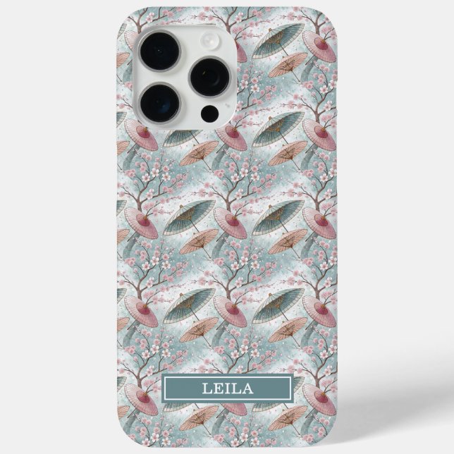 Japanese Sakura Umbrella Pattern Monogrammed Case-Mate iPhone Hülle (Rückseite)