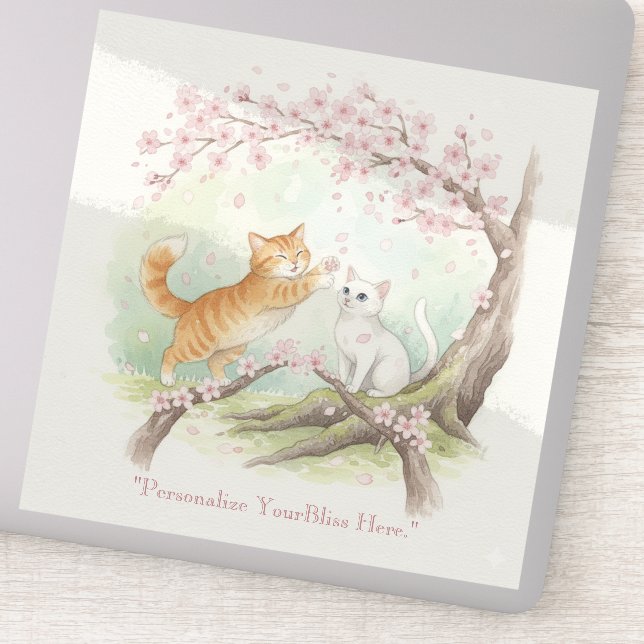 Japanese Sakura & Zen Cats Watercolor  Aufkleber (Detail)