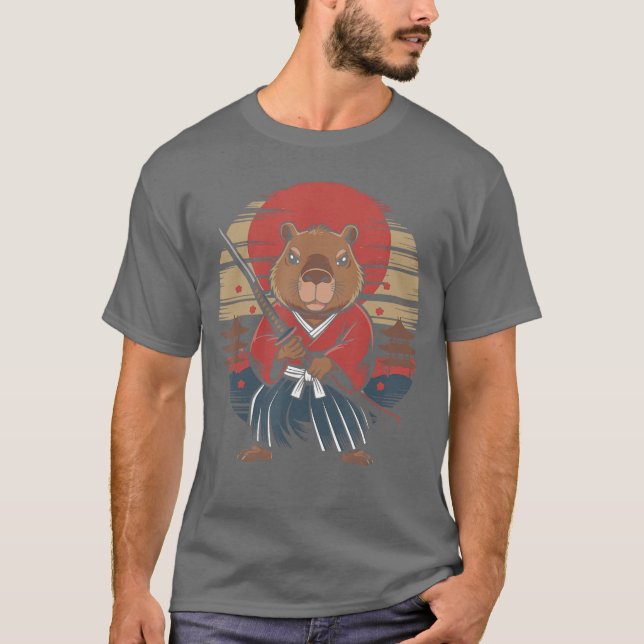 Japanese Samurai Capybara funny T-Shirt (Vorderseite)
