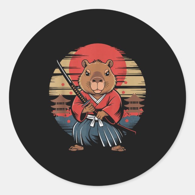 Japanese Samurai Capybara  Runder Aufkleber (Vorderseite)
