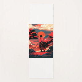 Japanese samurai warrior and retro sunset yogamatte