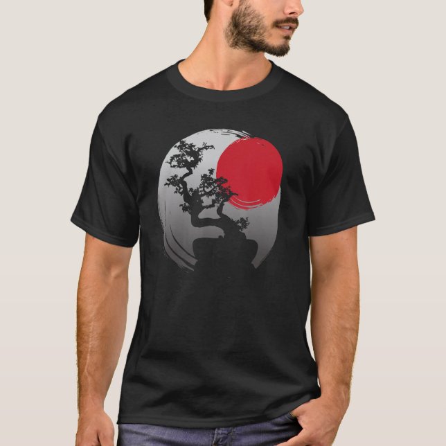 Japanese Spiritual Sunset Japan Zen Bonsai Tree T-Shirt (Vorderseite)