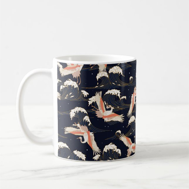 japanese Storks in vintintstyle on green backgrou Kaffeetasse (Links)
