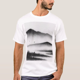 Japanese-style ink painting T-shirt