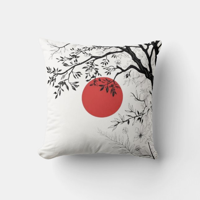 Japanese Sun & Nature Brush Art Kissen (Vorderseite)