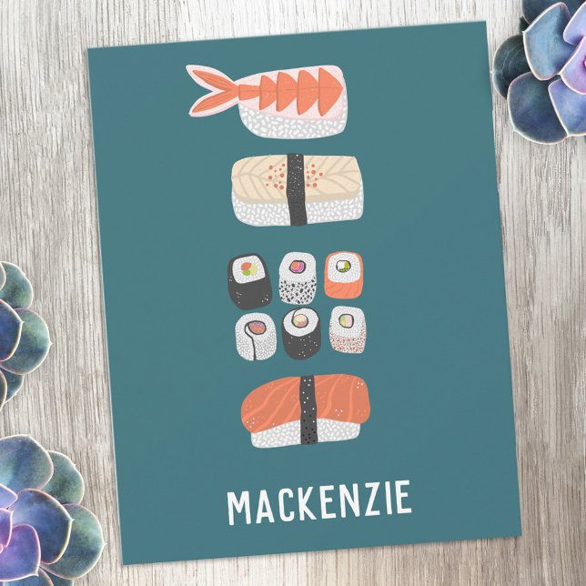 Japanese Sushi Personalized Mitteilungskarte (Fun Japanese sushi personalized custom name or text notecards)
