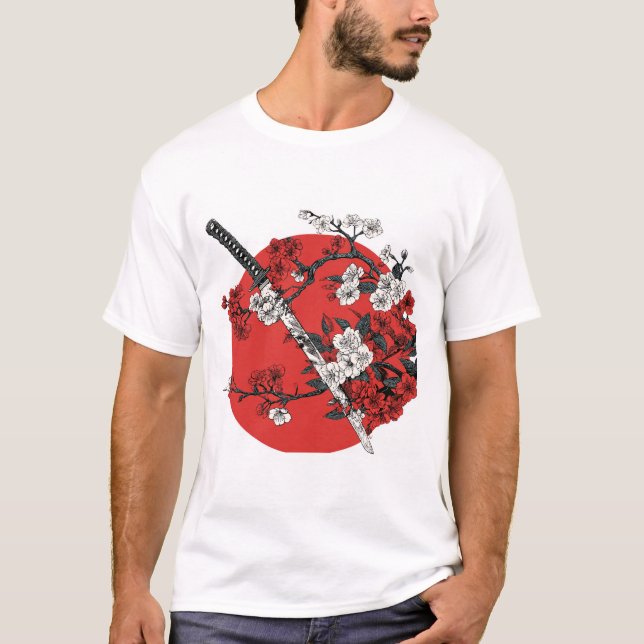 Japanese Sword & Cherry Blossom T-Shirt (Vorderseite)