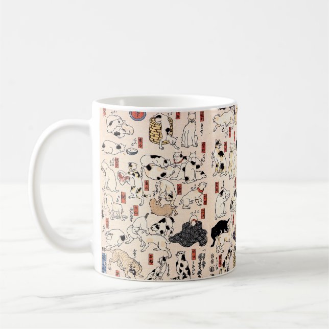 Japanese Ukiyo-e Cats — Custom Text Kaffeetasse (Links)