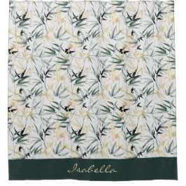 Japanese Watercolor Green Gold Bamboo Duschvorhang