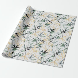 Japanese Watercolor Green Gold Bamboo Geschenkpapier