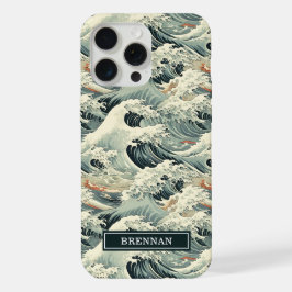 Japanese Wave Pattern Monogrammed iPhone 15 Pro Max Hülle