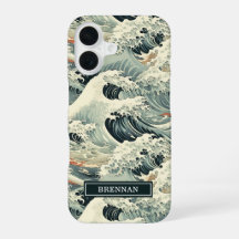 Japanese Wave Pattern Monogrammed