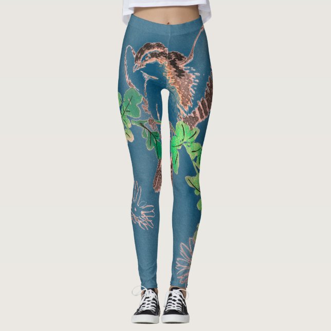 JAPANESE WOODBLOCK BIRD DRUCKTE Leggings (Vorderseite)
