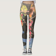 JAPANESE WOODBLOCK DRUCKEN Leggings BIRD & STREAM